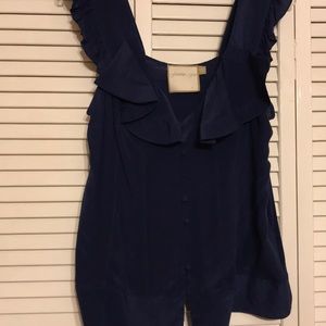 Navy button down sleeveless blouse